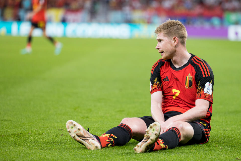 Kevin De Bruyne (pictured) sitting down during the World Cup.