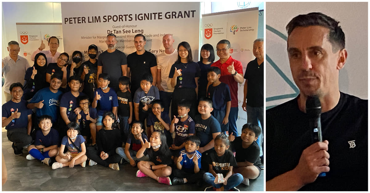 Manchester United great Gary Neville (right) at the launch of the Peter Lim Sports Ignite Grant. (PHOTOS: Chia Han Keong/Yahoo News Singapore)