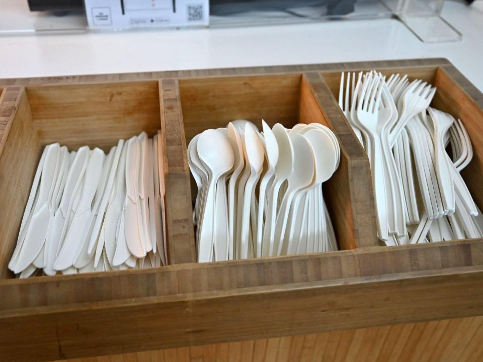 Single-use plastic utensils.