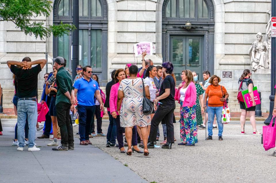 Protesters outside Federal Courthouse in Providence on Friday in the wake of the Supreme Court's ruling.