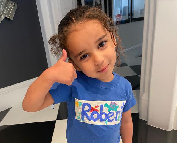 <p>Rob Kardashian Instagram</p> Dream Kardashian wearing a 'Robert' t-shirt