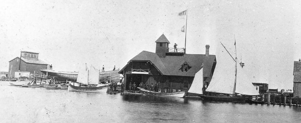 The original United States Life Saving Station was in use from 1876 until 1889. It was on the south side of the harbor near where the C. Reiss Coal Company coal docks were.