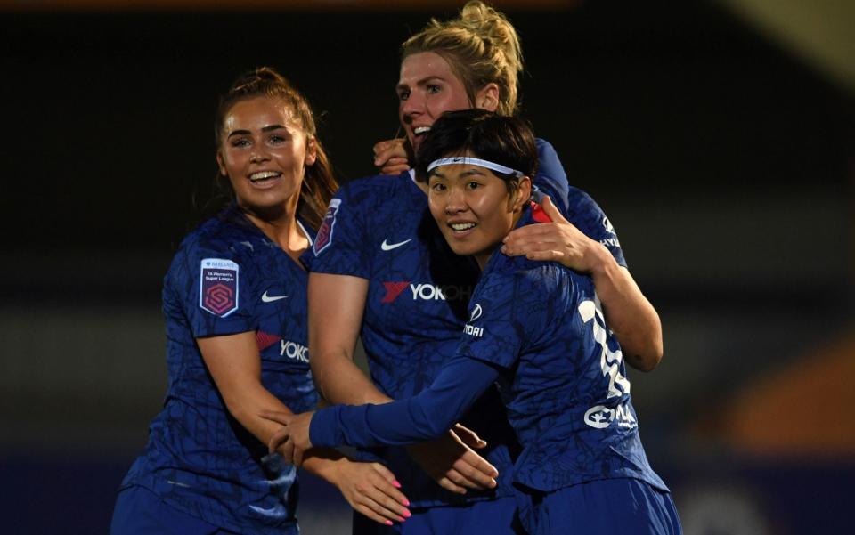 Chelsea Women celebrate during their quarter-final victory over Aston Villa - Chelsea FC