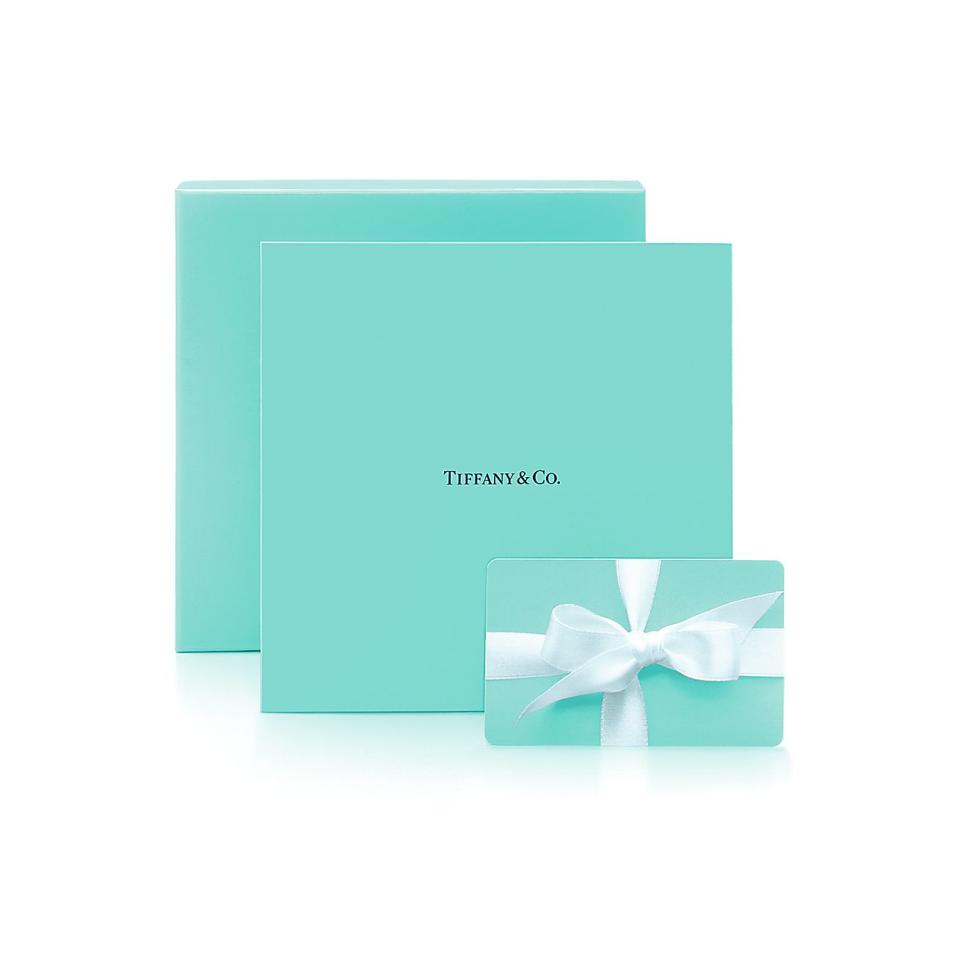 <p><a href="https://www.tiffany.com/gifts/baby-gifts/the-tiffany-gift-card-GRP07063/?omcid=ppc_google_TIFFANY_WJ_USA_NOBRID_FJW_MEDIUM_OGOING_EC_PEMA_GPMA_CRD_USD_N__&mkwid=%7Cpcrid%7C%7Cpkw%7C%7Cpmt%7C%7Cpdv%7Cc%7Cmtid%7C744dpc50313%7Cslid%7C%7Cproductid%7C%7Ctargetids%7C%7Cgroupid%7C%7C&gclid=Cj0KCQjw1OmoBhDXARIsAAAYGSHhMiF8q6jT8F60Y5A8BMa1hn4dt4pXCg3T1tggVYAbfU78jgiT7yAaAopUEALw_wcB&gclsrc=aw.ds" rel="nofollow noopener" target="_blank" data-ylk="slk:Shop Now;elm:context_link;itc:0;sec:content-canvas" class="link ">Shop Now</a></p><p>The Tiffany Gift Card</p><p>tiffany.com</p><span class="copyright">Tiffany & Co.</span>