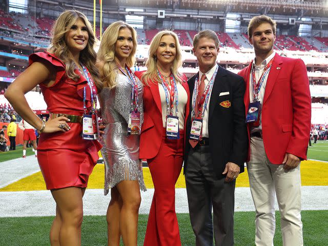 <p>Christian Petersen/Getty </p> Clark Hunt and Tavia Hunt with their kids, Ava, Gracie and Knobel, before Super Bowl LVII between the Kansas City Chiefs and the Philadelphia Eagles on February 12, 2023 in Glendale, Arizona.