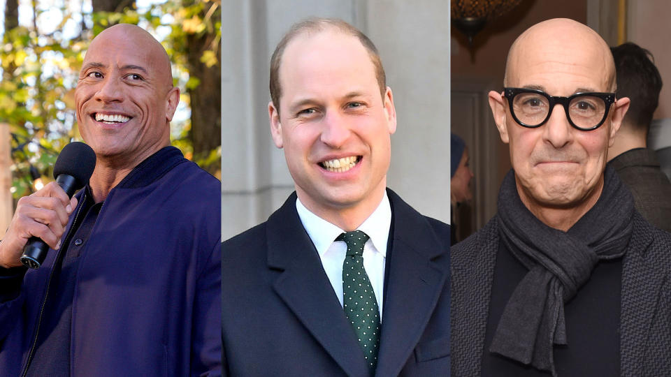 Dwayne Johnson, Prince William and Stanley Tucci. (Credit: Frank Masi/NBC/NBCU Photo Bank/Samir Hussein/WireImage/David M. Benett/Getty Images)