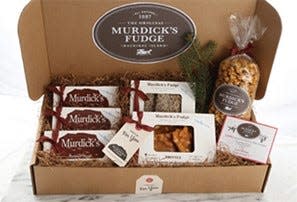 Holiday gift packages at Mackinac Island's Murdick's Fudge.