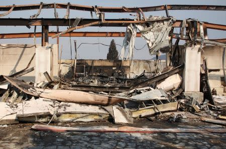 The remains of a shopping center destroyed after a wildfire is seen in Santa Rosa, California, U.S., October 15, 2017. REUTERS/Jim Urquhart