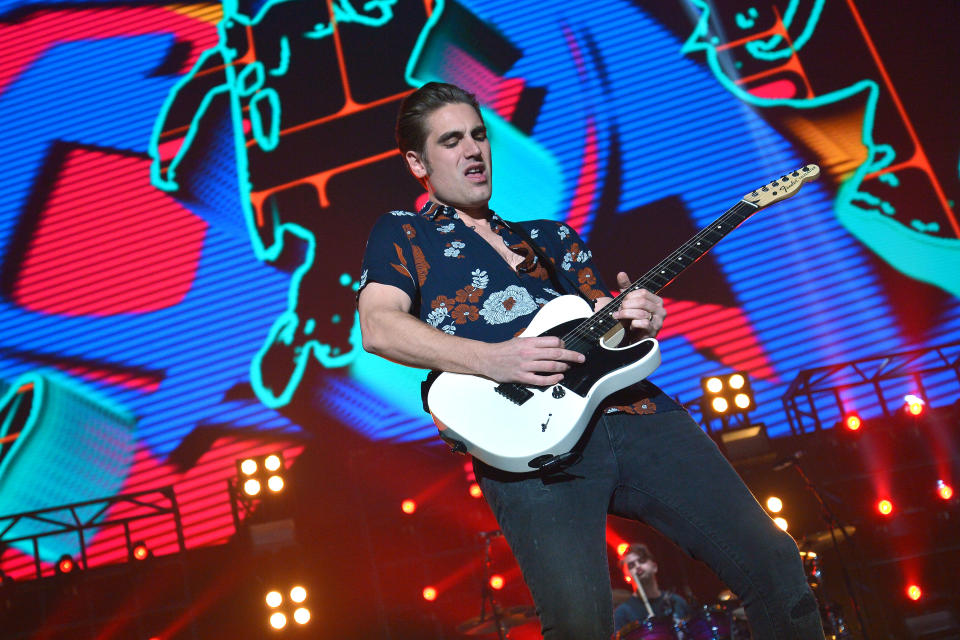 LONDON, ENGLAND - MARCH 30:  (EDITORIAL USE ONLY)  Charlie Simpson of Busted performs live on stage during their 'Half Way There' tour at Wembley Arena on March 30, 2019 in London, England. (Photo by Jim Dyson/Getty Images)