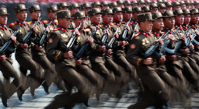 Soldiers marching during the parade. Photo: AP