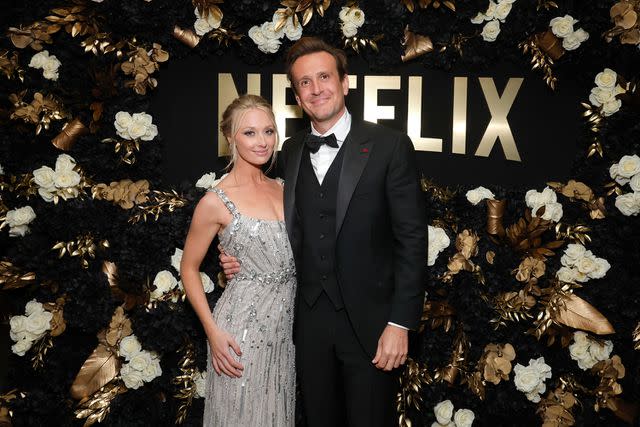 <p>Emma McIntyre/Getty</p> Kayla Radomski and Jason Segel attend Netflix's 2024 Golden Globe After Party at Spago on Jan. 07 in Beverly Hills, California