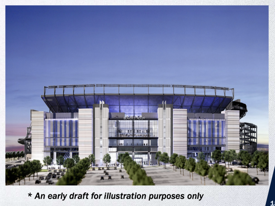 An early illustration of Beaver Stadium renovations was included in a Penn State board of trustees presentation.