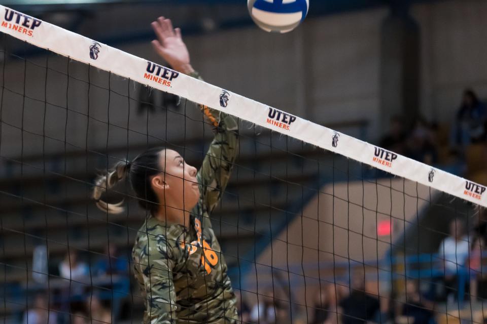 UTEP’s Marian Ovalle (18) at a volleyball game against Jacksonville State on Saturday, Sept. 30, 2023, at the Memorial Gym at UTEP in El Paso.