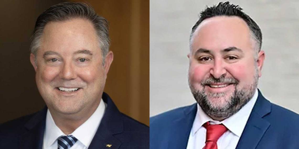 Dave Butler, left, a former Rocklin City Councilman, and Mike Murray, a campaign manager for Kevin Kiley, are running for Placer County’s 3rd District supervisor seat.