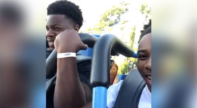 The man's friend filmed the entire ordeal on the roller coaster. Photo: Twitter/ rickeyj_2