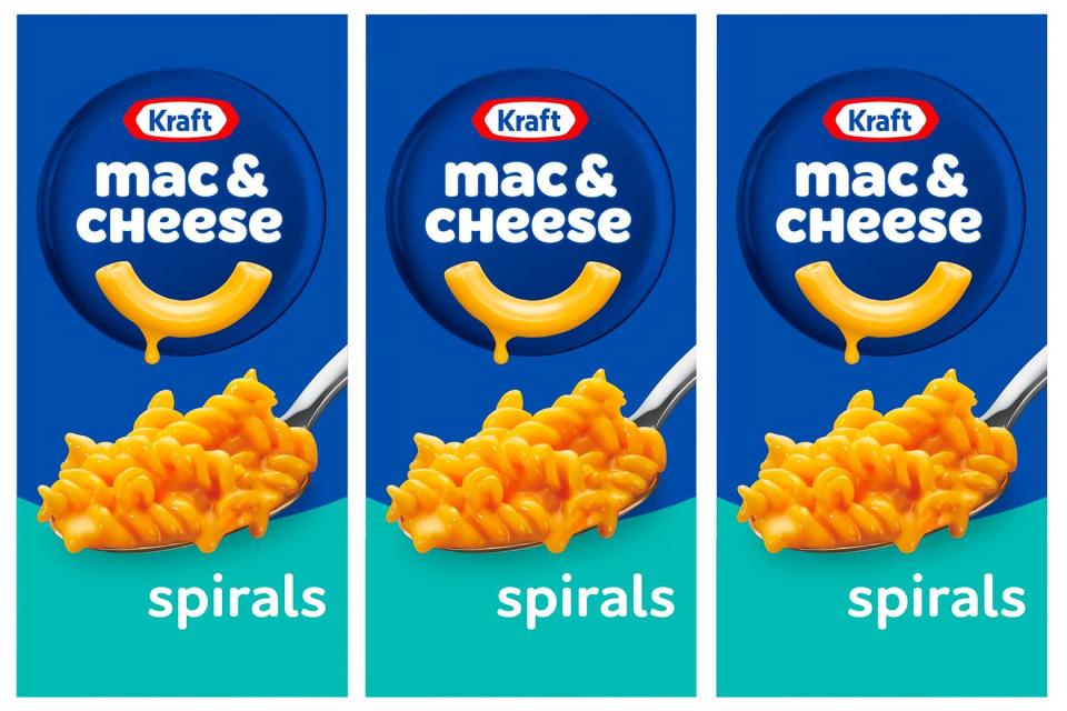 The classic blue box design of good old Kraft Mac & Cheese (spirals edition).