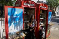 Converted telephone box operates as a take-way coffee shop