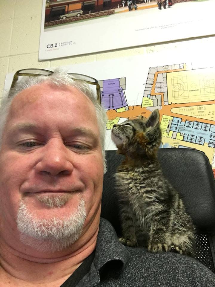 Chuck Hawley is adopting Sticky the kitten (Picture: Facebook)