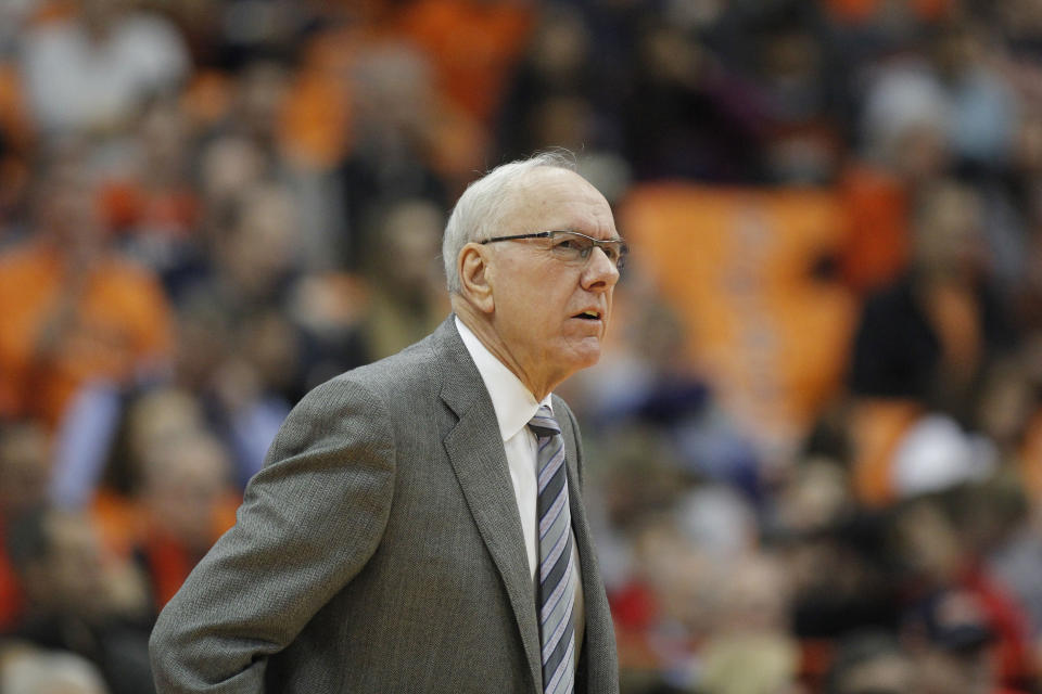 Syracuse head coach Jim Boeheim will coach his team on Saturday against Duke after he was involved in a fatal car crash earlier in the week. Feb. 20, 2019. (AP)