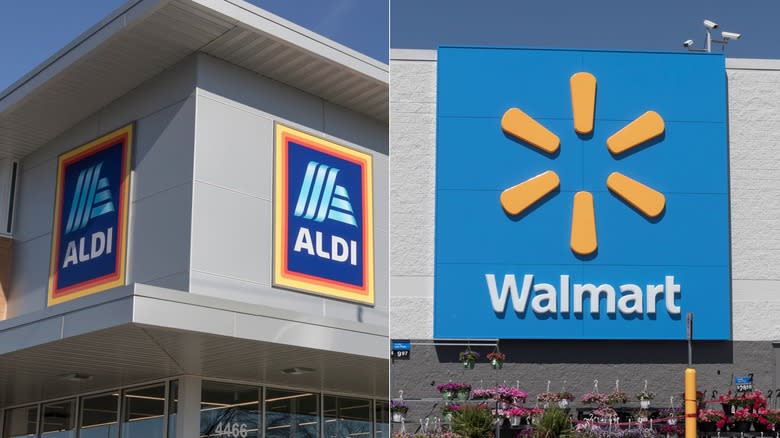 Aldi and Walmart storefronts