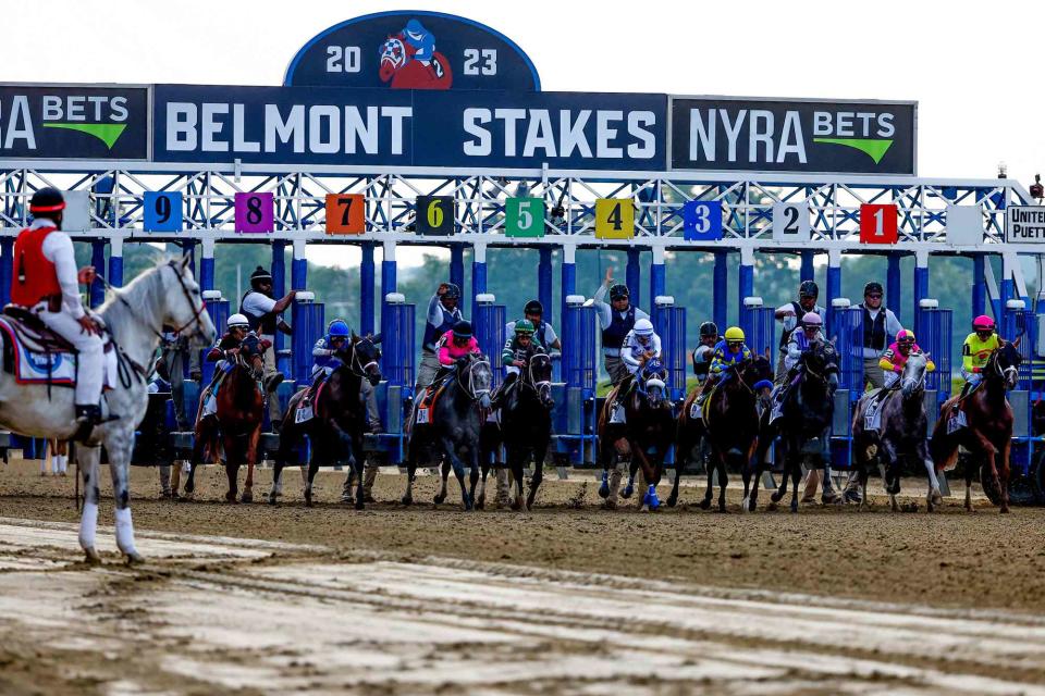 <p>Rich Graessle/Icon Sportswire via Getty</p> Belmont Park races