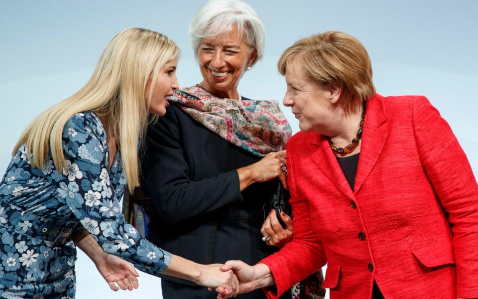 Ivanka meets Managing Director of the International Monetary Fund Christine Lagarde and German Chancellor Angela Merkel - Credit: CARSTEN KOALL /EPA