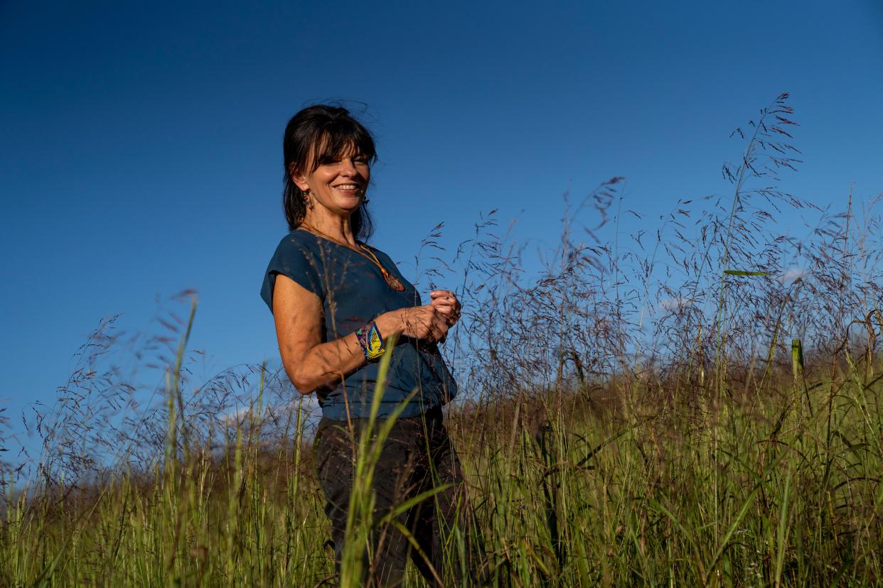 Darlene Franklin-Campbell outside of her studio in Adair County, Kentucky, on Sept. 13, 2023. Public acknowledgement of her family’s indigenous ancestry was a rarity for her. At 9 years old, Franklin-Campbell had already been trying to learn about her heritage.