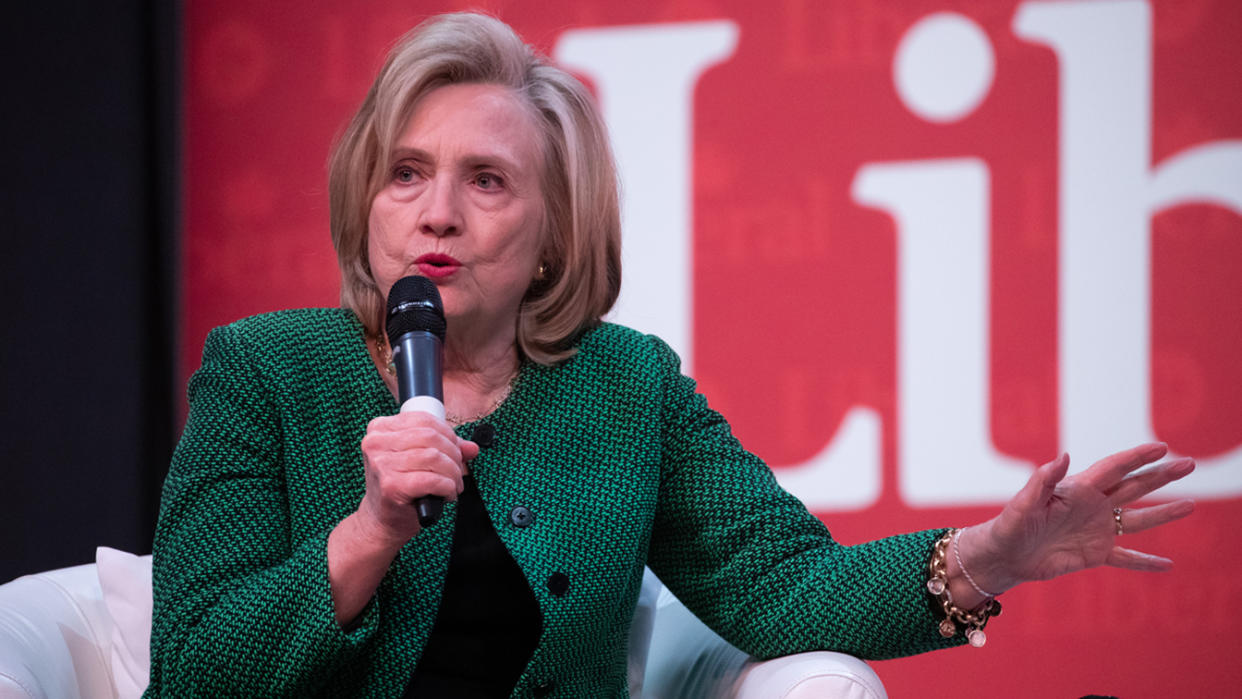 Hillary Clinton speaks during the 2023 Liberal National Convention in Canada on May 5. 