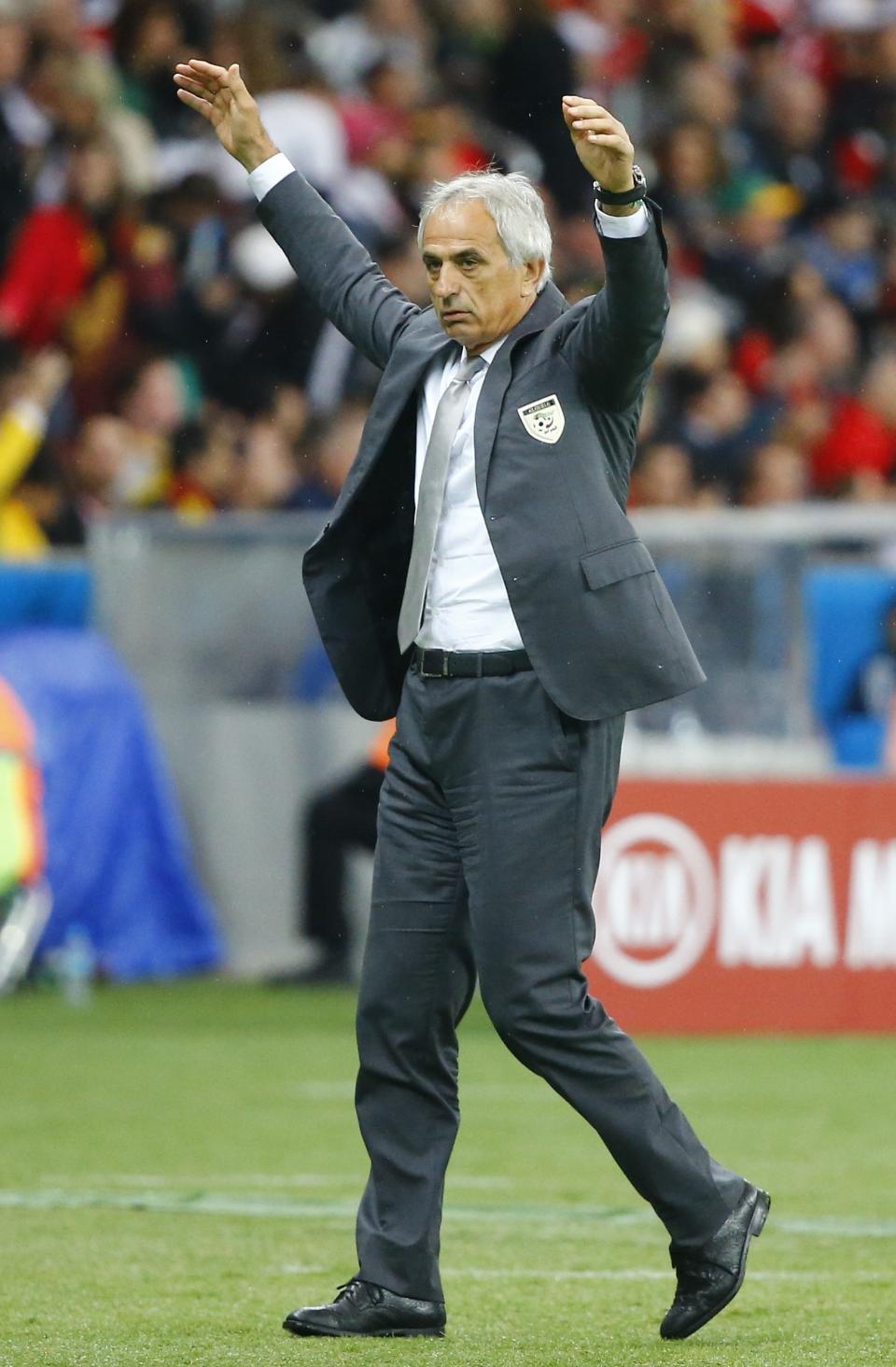 Algeria's coach Vahid Halilhodzic reacts after a disallowed goal against Germany during their 2014 World Cup round of 16 game at the Beira Rio stadium in Porto Alegre June 30, 2014. REUTERS/Stefano Rellandini