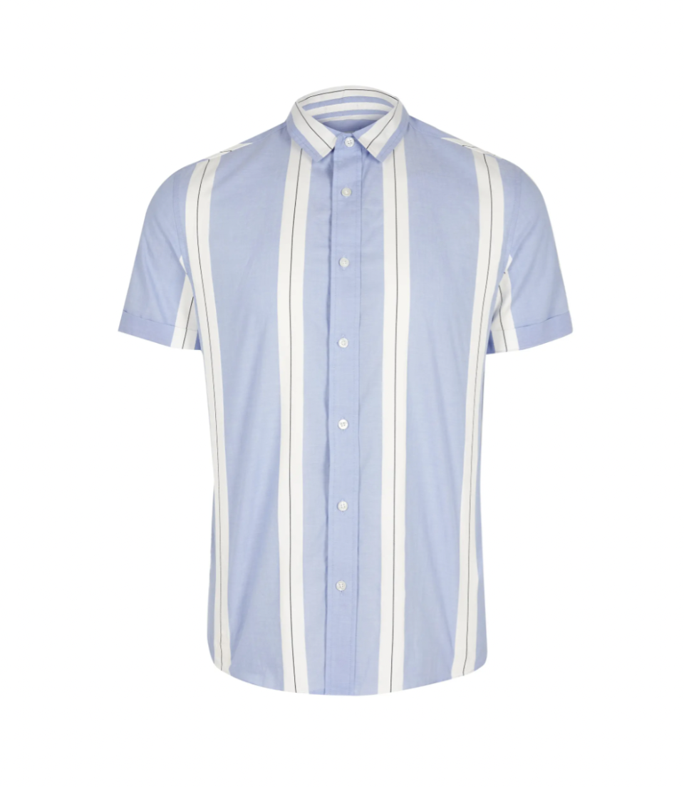 Blocked Stripe Short Sleeve Button-Up Shirt