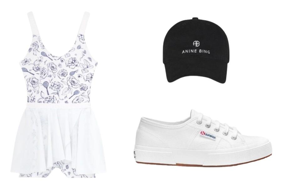 Romper, £320, Exeat;  Cap, £59, Anine Bing;  Lace-up trainers, £65, Superga