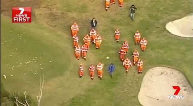 SES crews search for the woman's body near the Frankston Freeway, on Saturday. Picture: 7 News