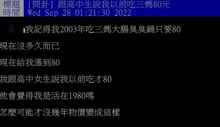 網友回憶當年只要80元。（圖／翻攝自PTT）