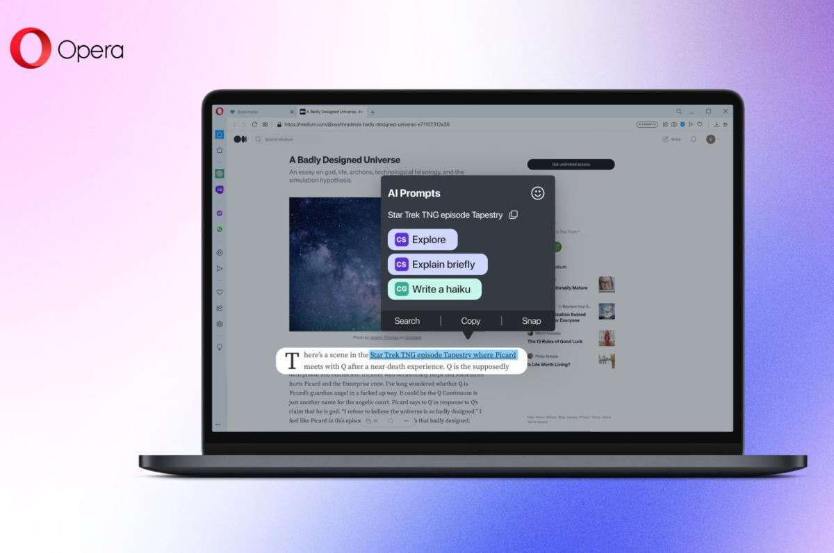 Opera adds ChatGPT and AI prompts into its browser - engadget.com