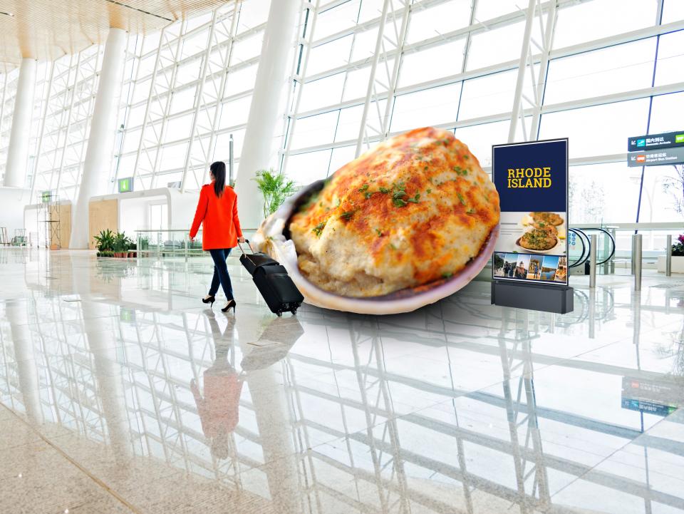 A rendering of what a giant stuffed clam installation might look like as part of a Rhode Island tourism promotion campaign