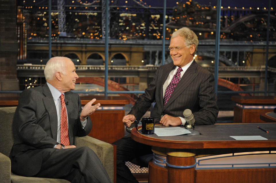 McCain in 2008, during one of his three appearances on "The Late Show with David Letterman."