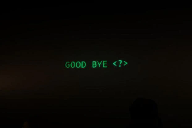 Text on screen that reads: GOOD BYE &lt;?&gt;