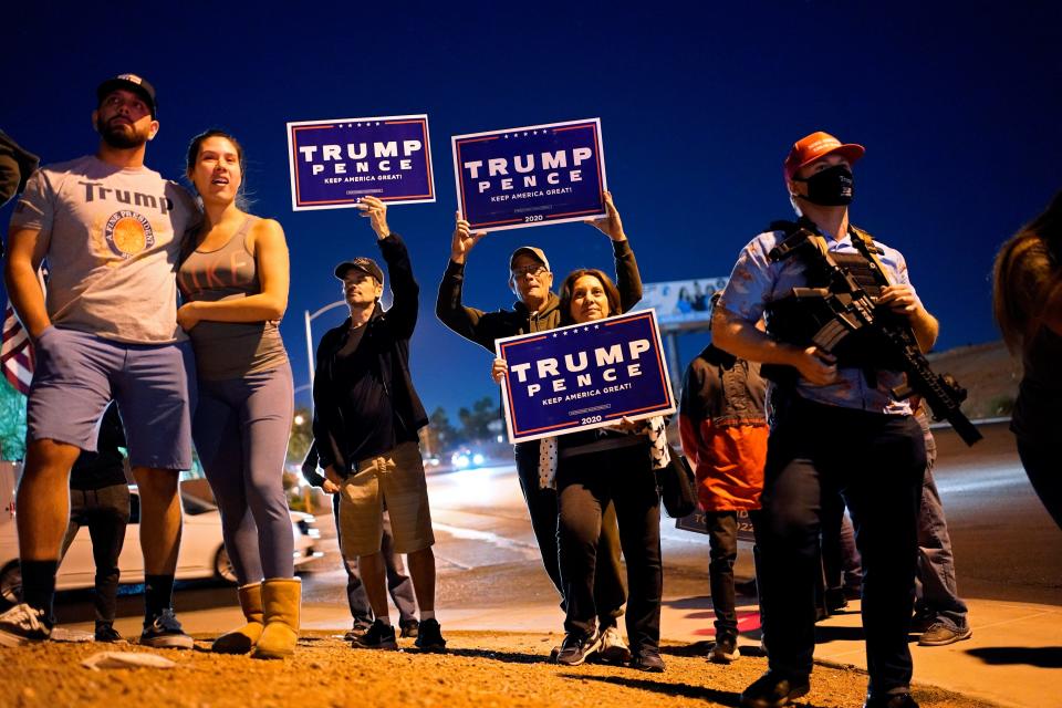 Supporters of President Donald Trump protest the Nevada vote in front of the Clark County Election Department on Nov. 4, 2020, in Las Vegas.