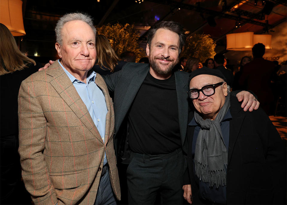 Lorne Michaels, Charlie Day, and Danny DeVito attend MPTF's 17th Annual Evening Before at Pacific Design Center on January 13, 2024 in West Hollywood, California.