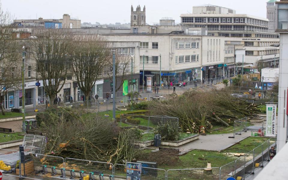 The scene of destruction in March on Armada Way in Plymouth city centre - Mark Passmore/Apex