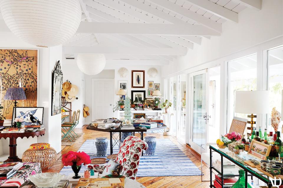 A table from Charles Jacobsen Inc. sits atop a Madeline Weinrib rug.