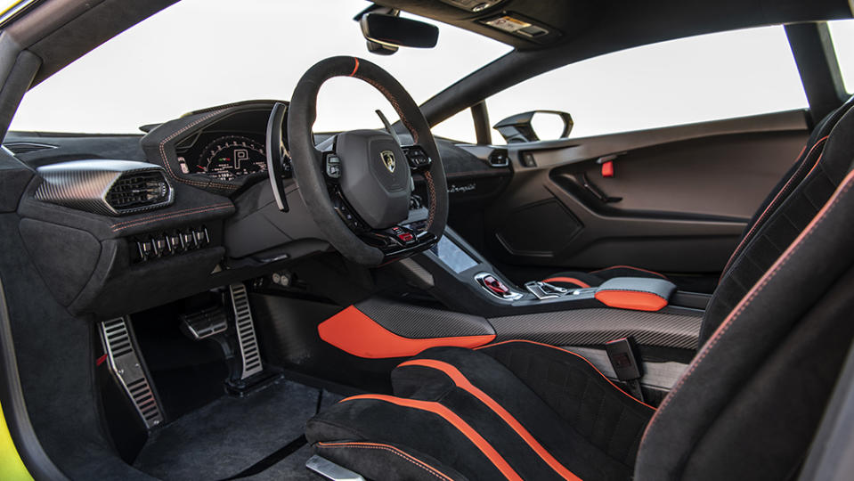 Inside the Lamborghini Huracán STO racecar. - Credit: Drew Phillips