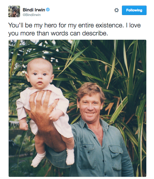 Bindi Irwin shared a tribute to her father on Twitter on the anniversary of his death.