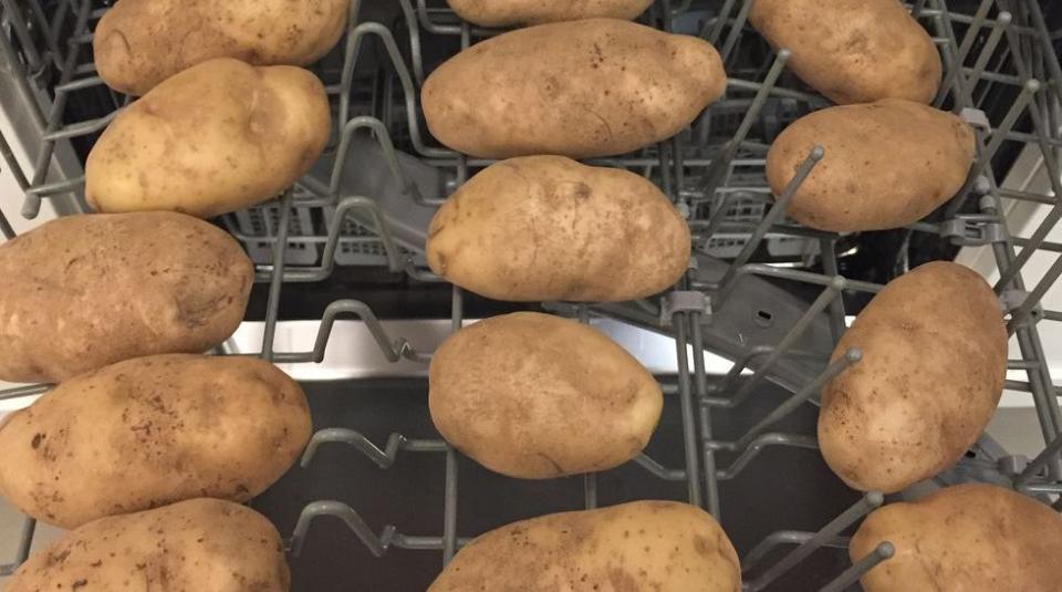 Run your potatoes through the dishwasher.