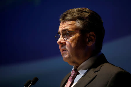 FILE PHOTO: German Foreign Minister Sigmar Gabriel speaks during the 11th Annual International Institute for National Security Studies (INSS) Conference in Tel Aviv, Israel January 31, 2018. REUTERS/Amir Cohen/File Photo