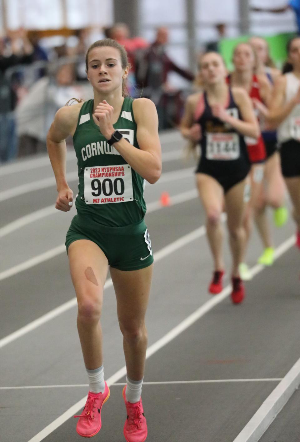 Karrie Baloga from Cornwall competes in the girls 3000 meter run during the New York State Indoor Track and Field Championships, at the Ocean Breeze Athletic Complex on Staten Island, March 4, 2023.