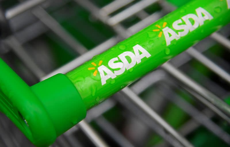 FILE PHOTO: Branding is seen on a shopping trolley at an Asda store in west London, Britain