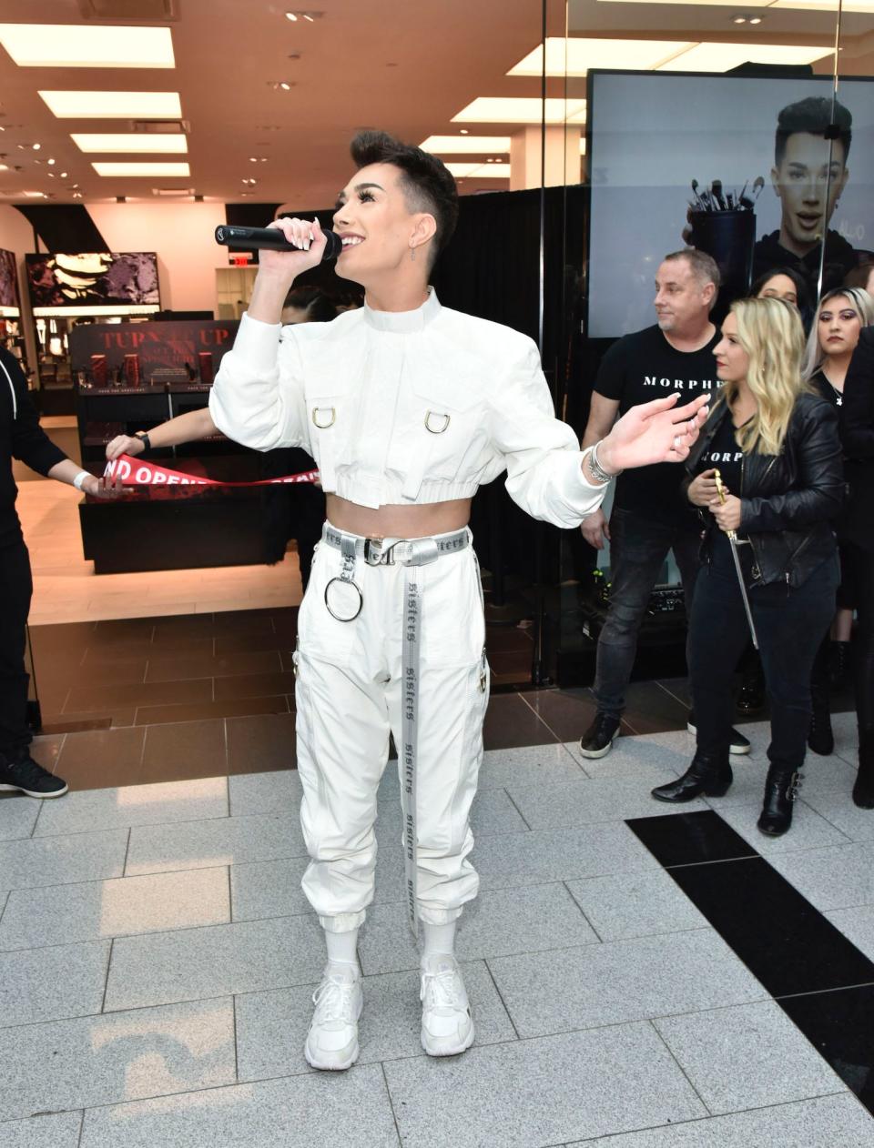 James Charles sings at a Morphe store grand opening on December 1, 2018.