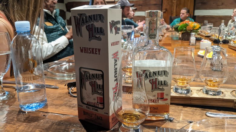 Walnut Hill whiskey box bottle glass