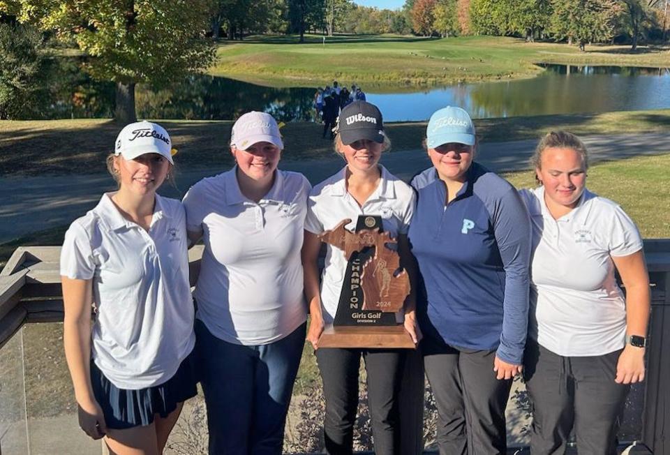 The Petoskey girls' golf team captured a regional title down in Midland this week, their first since the 2020 season, while posting one of the top regional rounds in all of Division 2. Team members include (from left) Piper Leidell, Sara Hasse, Riley Barr, Anna Hasse and Emma Berg.